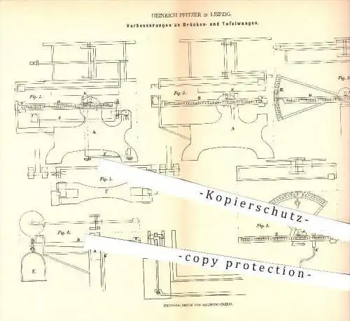 original Patent - Heinrich Pfitzer in Leipzig , 1879 , Brückenwaage , Tafelwaage | Waage , Waagen , Wiegen , Gewichte !