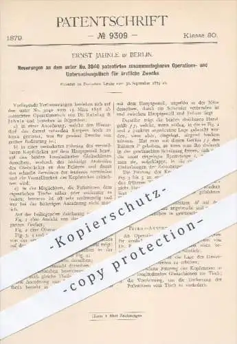 original Patent - E. Jahnle , Berlin 1879 , zusammenlegbare Operationstisch | OP Tisch , Arzt , Medizin , Krankenhaus !!