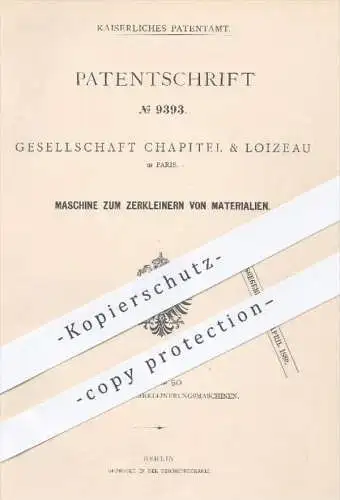 original Patent - Gesellschaft Chapitel & Loizeau in Paris , 1879 , Zerkleinern von Materialien | Mühle , Mühlen , Stein