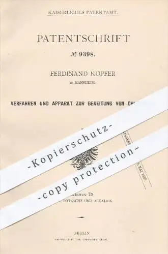 original Patent - Ferdinand Kopfer in Mannheim , 1879 , Bereitung von Chlorkalk | Chlor , Kalk , Chemie , Kalkhydrat !!!