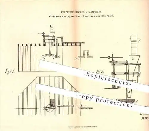 original Patent - Ferdinand Kopfer in Mannheim , 1879 , Bereitung von Chlorkalk | Chlor , Kalk , Chemie , Kalkhydrat !!!