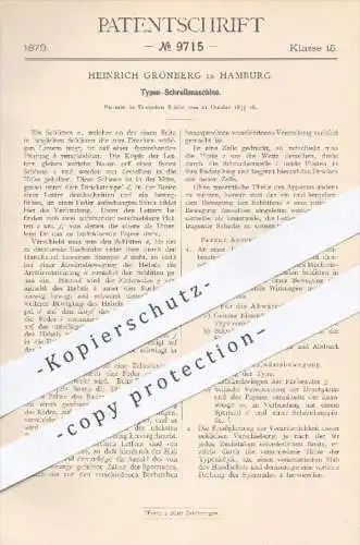 original Patent - Heinrich Grönberg , Hamburg , 1879 , Typen Schreibmaschine | Schreibmaschinen , Druck , Druckerei !!!