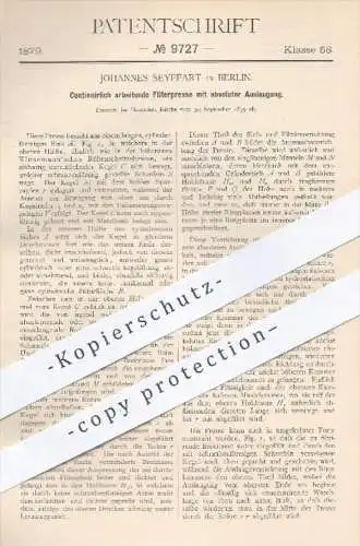original Patent - J. Seyffart , Berlin , 1879 , Filterpresse mit absoluter Auslaugung | Pressen , Klusemann Presse !!!