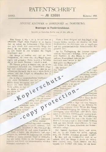 original Patent - A. Knüpfer , Dorndorf / Dornburg  1880 , Fensterverschlüsse | Fenster Verschluss , Schloss , Schlosser