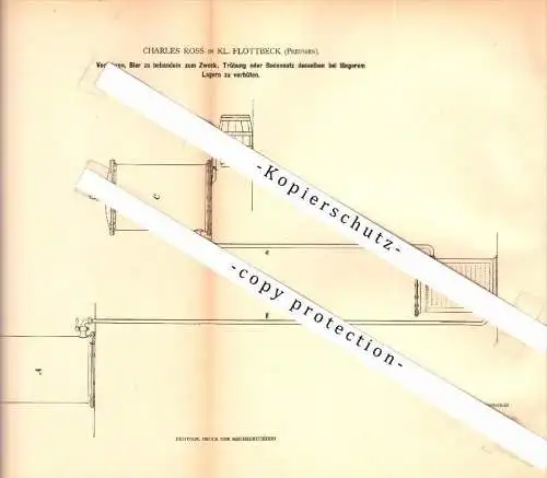 Original Patent - Charles Ross in Teufelsbrücke b. Altona / Hamburg , 1879 , Behandlung von Bier , Brauerei , Flottbek