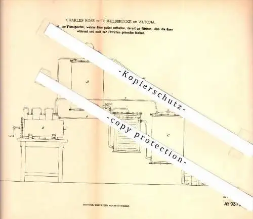 Original Patent - Charles Ross in Teufelsbrücke b. Altona / Hamburg , 1879 , Filterapparat für Gase !!!