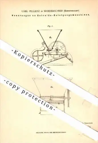 Original Patent - Carl Pellenz in Manderscheid , 1879 , Getreide - Reinigungsmaschine , Agrar , Bernkastel-Wittlich !!!