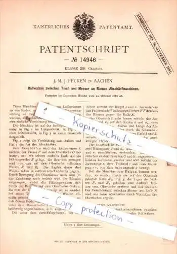 Original Patent  - J. M. J. Fecken in Aachen , 1880 , Gerberei !!!