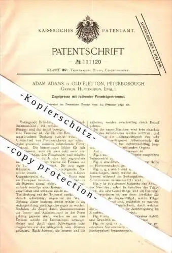 Original Patent - Adam Adams in Old Fletton Peterborough , Huntingdon , 1899 , brick press , roofing tiles !!!