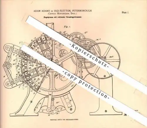 Original Patent - Adam Adams in Old Fletton Peterborough , Huntingdon , 1899 , brick press , roofing tiles !!!