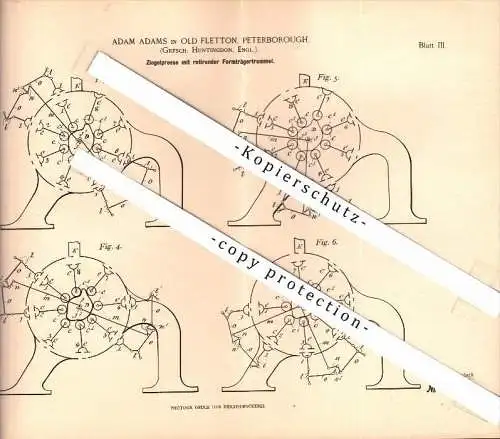 Original Patent - Adam Adams in Old Fletton Peterborough , Huntingdon , 1899 , brick press , roofing tiles !!!