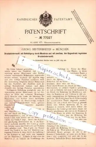 Original Patent  - Georg Bertenbreiter in München , 1893 , Maschinenelemente !!!