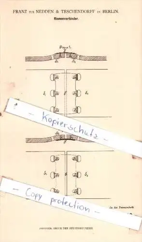 Original Patent  -  Franz zur Nedden & Teschendorff bei Berlin , 1881 , Riemenverbinder !!!