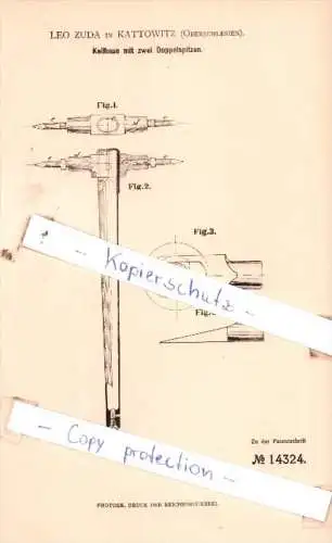 Original Patent  - Leo Zuda in Kattowitz , Oberschlesien , 1880 , Schneidwerkzeuge !!!