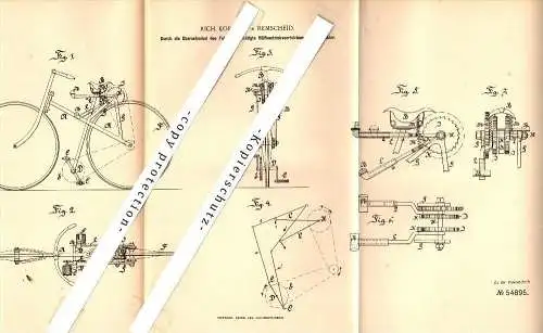 Original Patent - Richard Korff in Remscheid , 1890 , Oberschenkel - Hilfsantrieb für Fahrräder , Fahrrad , bicycle !!!