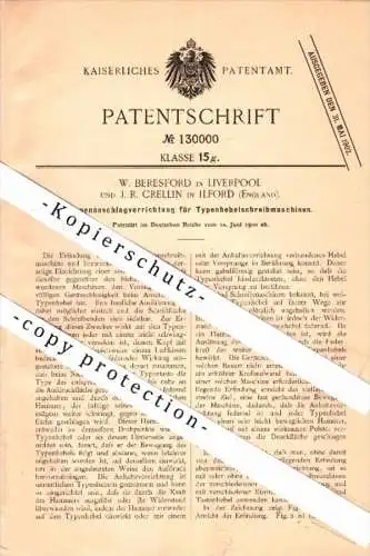 Original Patent - W. Beresford in Liverpool and J.R. Crellin in Ilford , 1900 , typewriter , Schreibmaschine , London !!