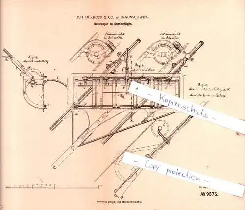 Original Patent  - Joh. Dürkoop & Co. in Braunschweig , 1879 , Neuerungen an Schneepflügen !!!