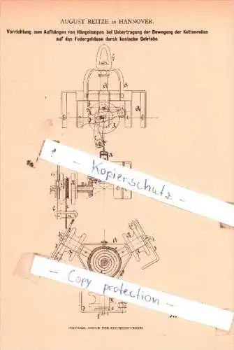 Original Patent  - August Reitze in Hannover , 1879 , Aufhängen von Hängelampen !!!