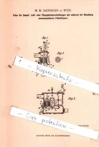 Original Patent  - M. M. Jaennigen in Wien , 1898 , Chemische Verfahren und Apparate !!!