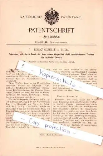 Original Patent  - Ignaz Schille in Wien , 1898 , Gesundheitspflege !!!