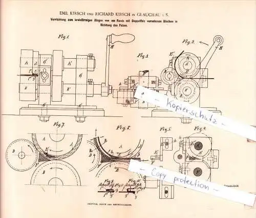 Original Patent  - Emil und Richard Kirsch in Glauchau i. S. , 1890 , Metallbearbeitung !!!