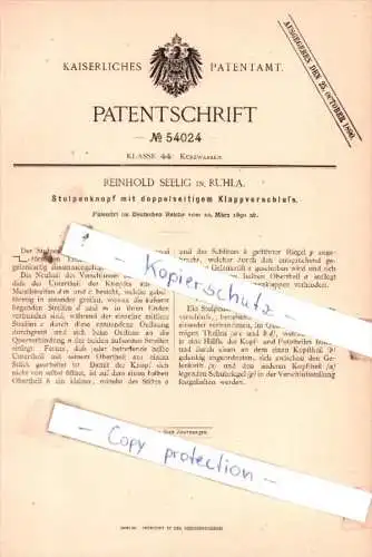 Original Patent  - Reinhold Seelig in Ruhla , 1890 , Kurzwaaren !!!