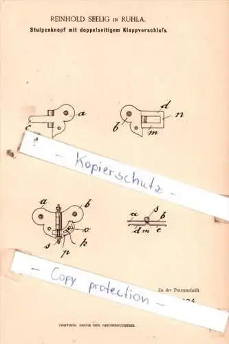 Original Patent  - Reinhold Seelig in Ruhla , 1890 , Kurzwaaren !!!