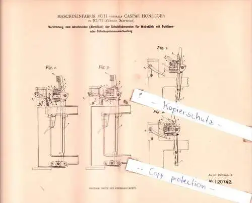 Original Patent  - Maschinenfabrik Rüti vormals Caspar Honegger in Rüti , Zürich, Schweiz , 1900 , !!!