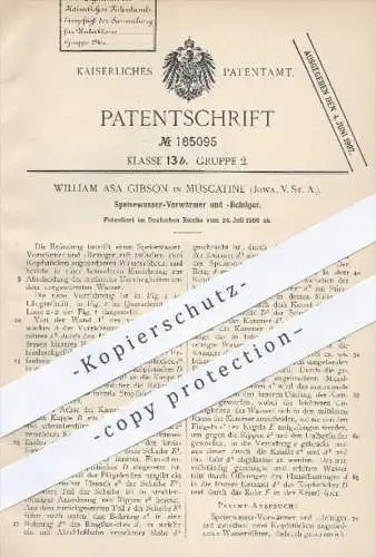 original Patent - W. Asa Gibson , Muscatine , Jowa , USA 1906 , Speisewasser - Vorwärmer u. - Reiniger | Dampfmaschinen