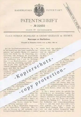 original Patent - Claus Hinrich Michelsen , Grohn Vegesack / Bremen , 1882 , Stopfbüchse , Stopfbüchsen | Metall !!!