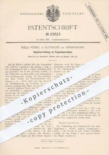 original Patent - Wilh. Nökel , Ratingen / Düsseldorf , 1883 , Signalvorrichtung an Pappenmaschinen | Pappe , Papier !!