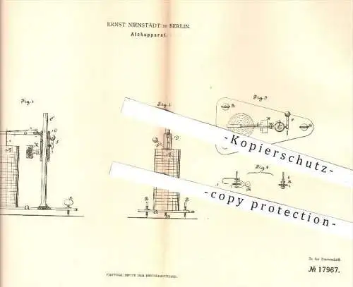 original Patent - Ernst Nienstädt , Berlin , 1881 , Aichapparat | Aichgerät , Aichen , Eichapparat , Eichen !!!