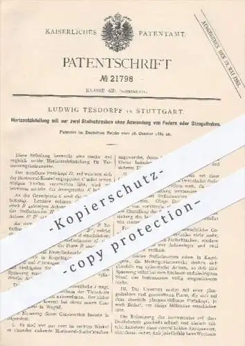 original Patent - Ludwig Tesdorff , Stuttgart , 1882 , Horizontalstellung für Vermessung mit nur zwei Stellschrauben !!!