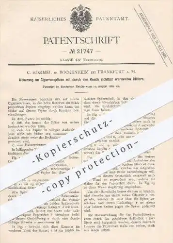 original Patent - C. Hommel , Bockenheim / Frankfurt Main  1882 , Zigarrenspitzen | Zigarre , Zigarren , Tabak , Rauchen