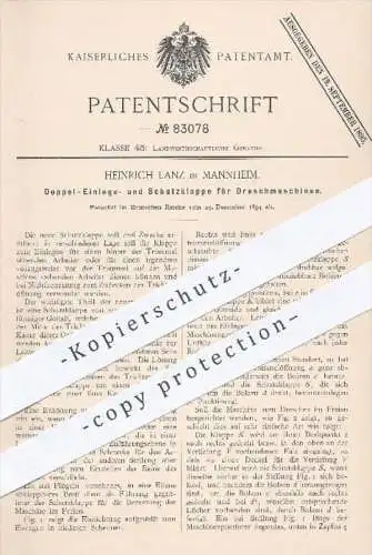 original Patent - H. Lanz , Mannheim , 1894 , Schutzklappe für Dreschmaschinen | Drescher , Dreschen , Landwirtschaft !!