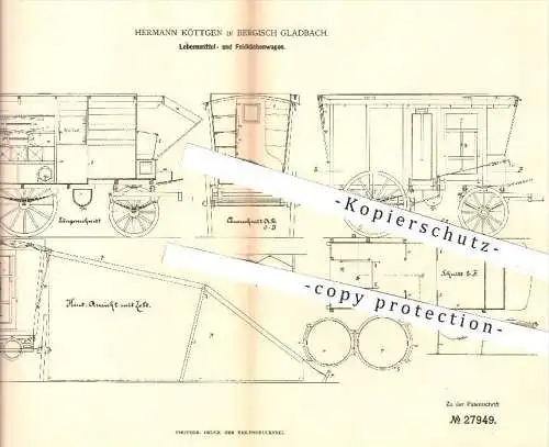 original Patent - Hermann Köttgen in Bergisch Gladbach , 1883 , Lebensmittelwagen , Feldküchenwagen , Wagen , Kutsche !!