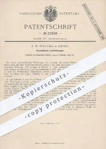 original Patent - A. W. Spatzier , Leipzig , 1885 , Verstellbare Laufrollenlager | Wellenlager , Rollenlager , Maschinen