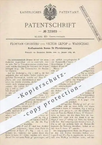 original Patent - Floryan Grubinski u. Victor Lilpop , Warschau , 1885 , Bremse für Pferdebahnwagen | Eisenbahn !!!