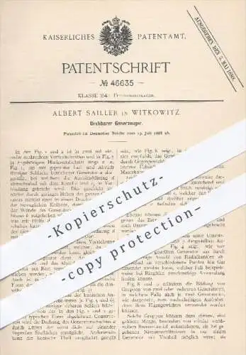 original Patent - Albert Sailler in Witkowitz , 1888 , Drehbarer Gaserzeuger | Gas , Generator , Generatoren , Kolben !!