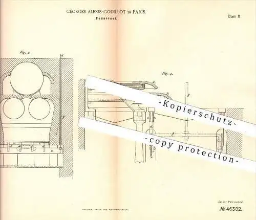 original Patent - Georges Alexis Godillot , Paris 1888 , Feuerrost , Rost , Ofenrost , Ofen , Öfen , Ofenbauer , Heizung