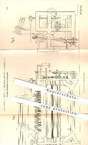 original Patent - K. Biltz , Leipzig u. S. Berger , Plauen , 1885 , Elberfelder Broschierlade mit Kettenantrieb | Weber