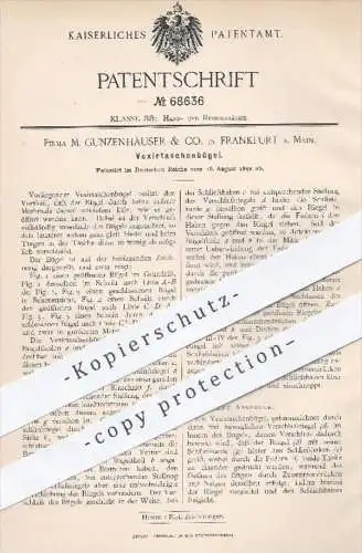 original Patent - M. Gunzenhäuser & Co. , Frankfurt / Main , 1892 , Vexiertaschenbügel | Taschen - Bügel , Riegel !!