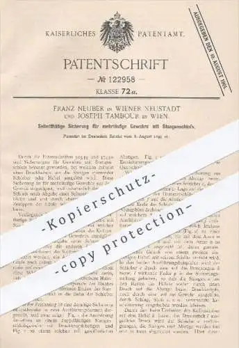 original Patent - Franz Neuber , Joseph Tambour , Wien , 1899 , Sicherung für Gewehre mit Stangenschloss | Waffen !!!