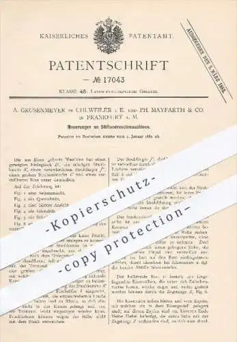 original Patent - A. Grusenmeyer , Uhlweiler | Ph. Mayfarth & Co. , Frankfurt / Main , 1881 , Stiftendreschmaschinen !!