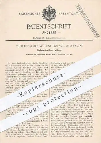 original Patent - Philippsohn & Leschziner , Berlin , 1893 , Stoffzuschneidevorrichtung | Schneider , Schneiderei , Mode