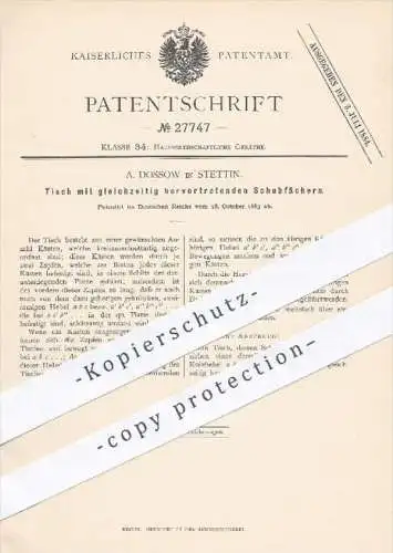 original Patent - A. Dossow , Stettin 1883 , Tisch mit Schubfächern | Tische , Möbel , Möbelbauer , Tischler , Holztisch