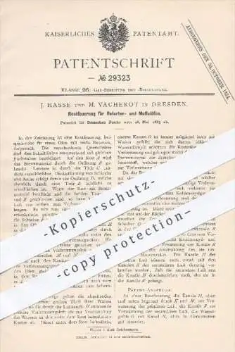 original Patent - J. Hasse und M. Vacherot , Dresden , 1883 , Rostfeuerung für Retorten- und Muffelöfen | Ofen , Öfen !