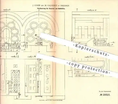 original Patent - J. Hasse und M. Vacherot , Dresden , 1883 , Rostfeuerung für Retorten- und Muffelöfen | Ofen , Öfen !