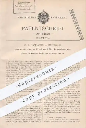 original Patent - G. R. Hasenohr in Stuttgart , 1900 , Auswechselbares Blechband für Sammelmappen | Mappe , Buchbinder