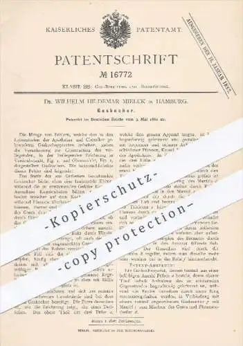 original Patent - Dr. Wilh. Hildemar Mielck , Hamburg , 1881 , Gaskocher | Gas , Kocher , Apotheke , Chemie , Gusseisen